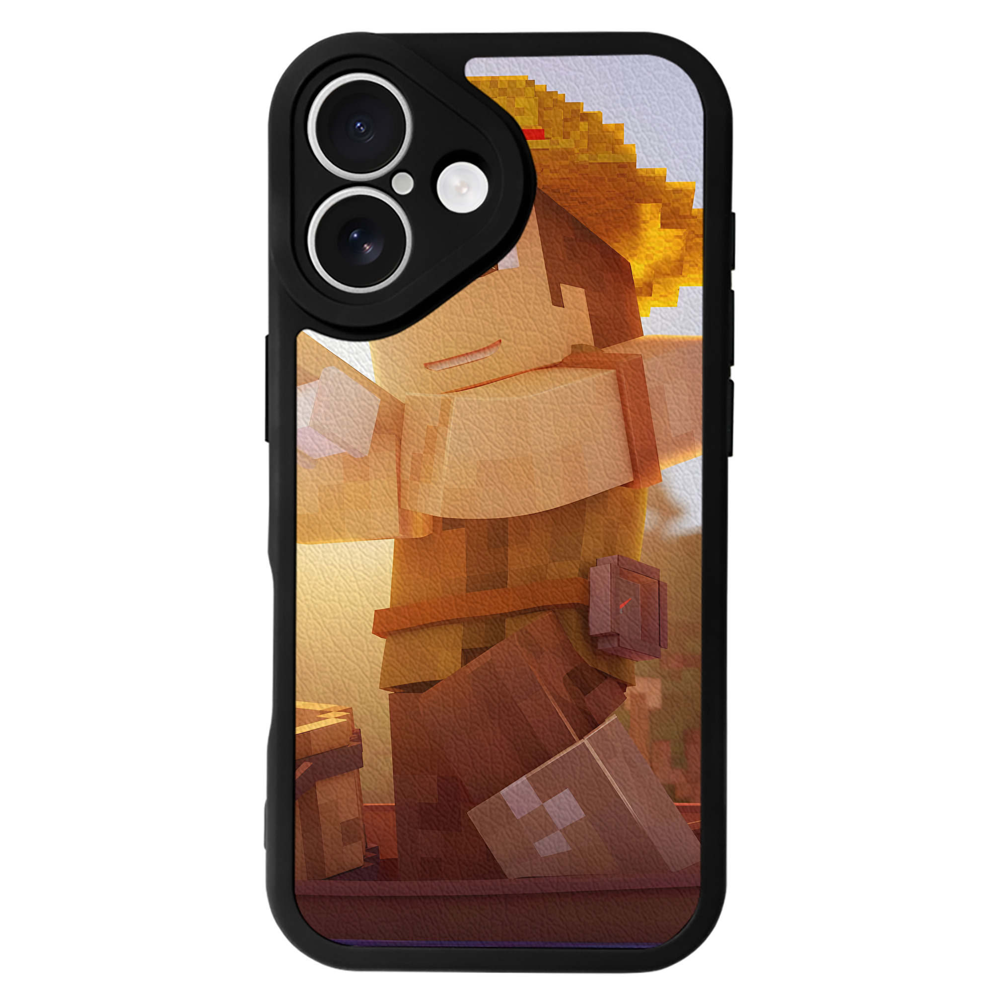 （画像用） マインクラフト ブロックの世界 Minecraft MC Block world 【iPhone 16シリーズ対応】シリコンスマホケース（レザー調） 材質：シリコン
